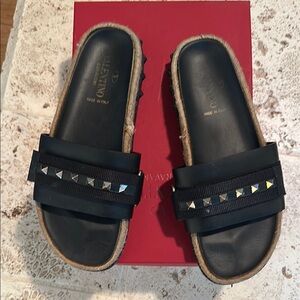 Valentino Black Studded Slides